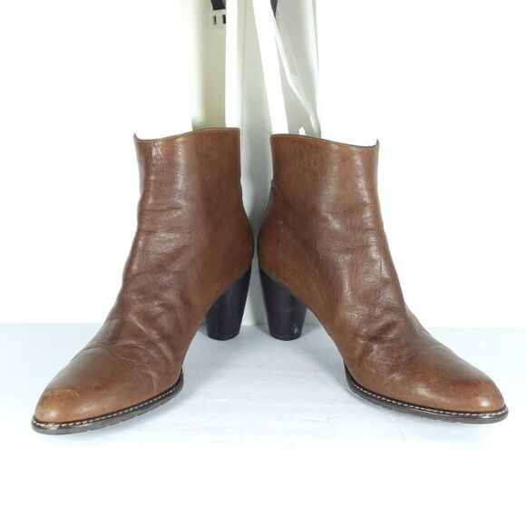 Stuart Weitzman Women's US 10M Brown Cognac Soft Leather Side Zip Ankle Boots - Picture 5 of 16